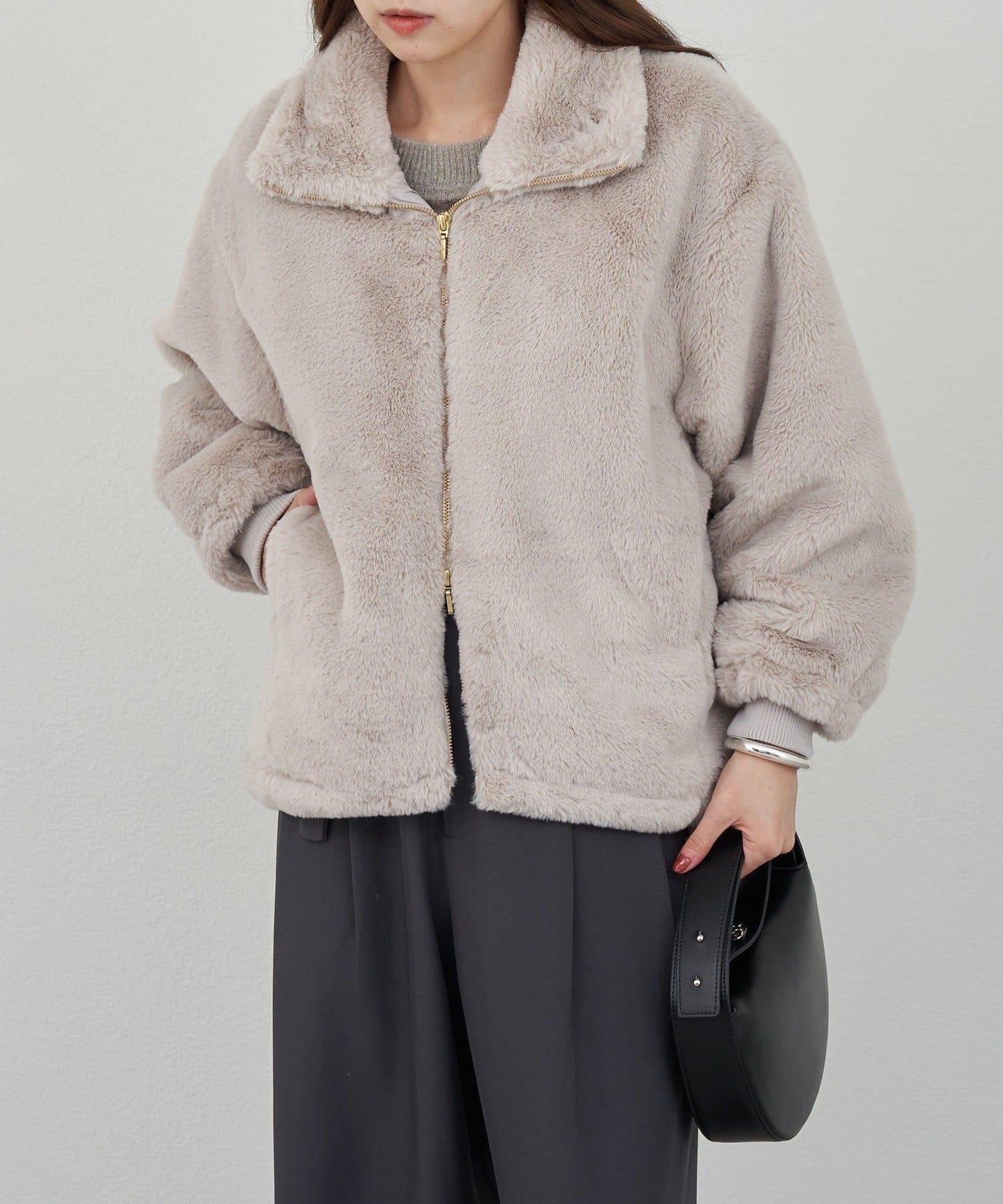 雙拉鍊毛絨大衣