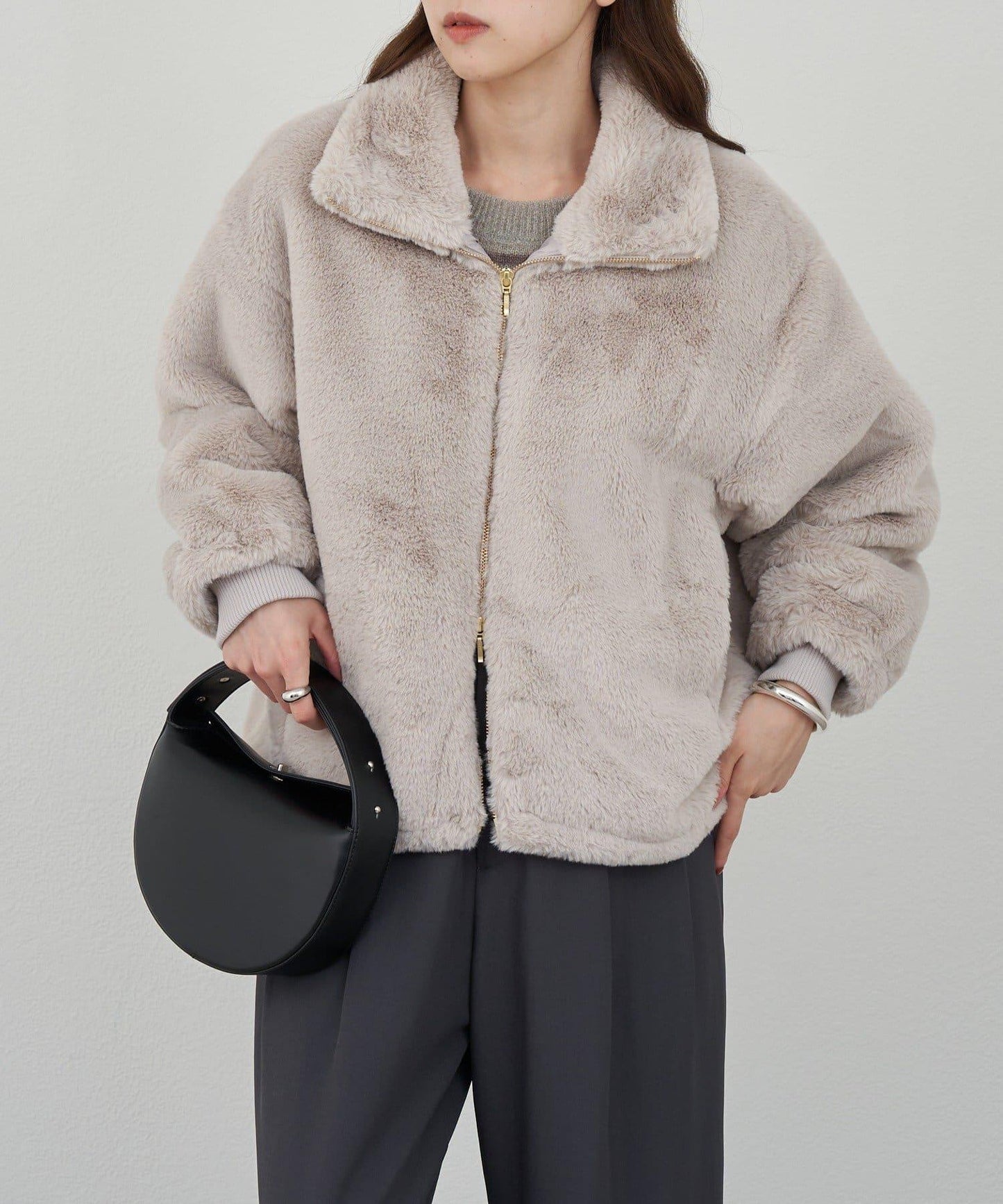 雙拉鍊毛絨大衣