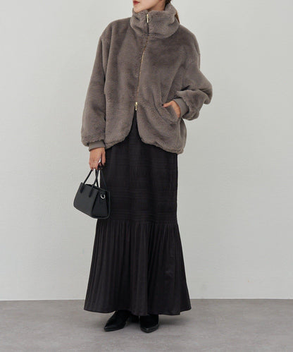 雙拉鍊毛絨大衣