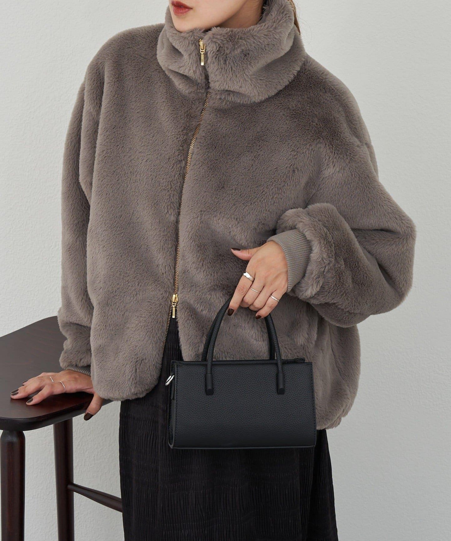 雙拉鍊毛絨大衣