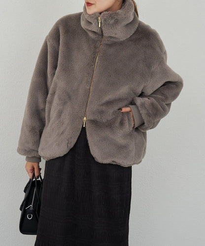 雙拉鍊毛絨大衣