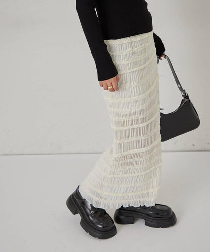 【WHO'S WHO gallery】立領荷葉邊修身長裙