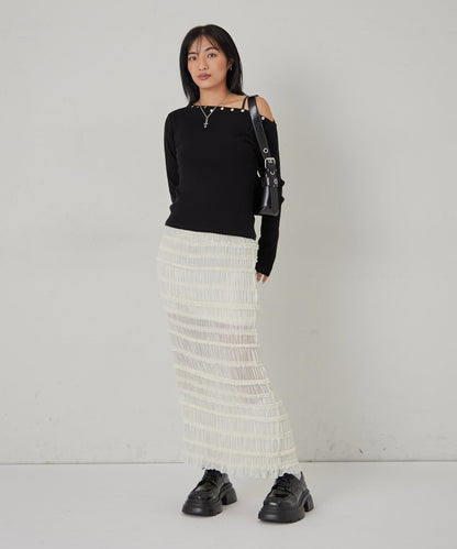 【WHO'S WHO gallery】立領荷葉邊修身長裙