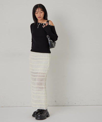 【WHO'S WHO gallery】立領荷葉邊修身長裙