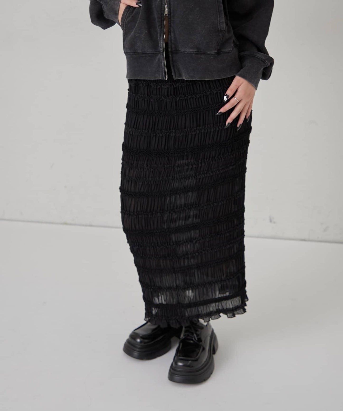 立領荷葉邊修身半身裙