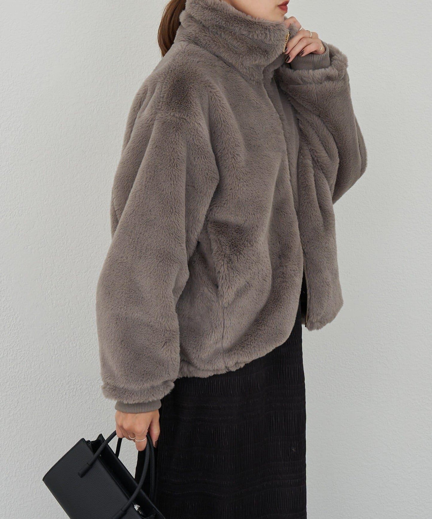 雙拉鍊毛絨大衣