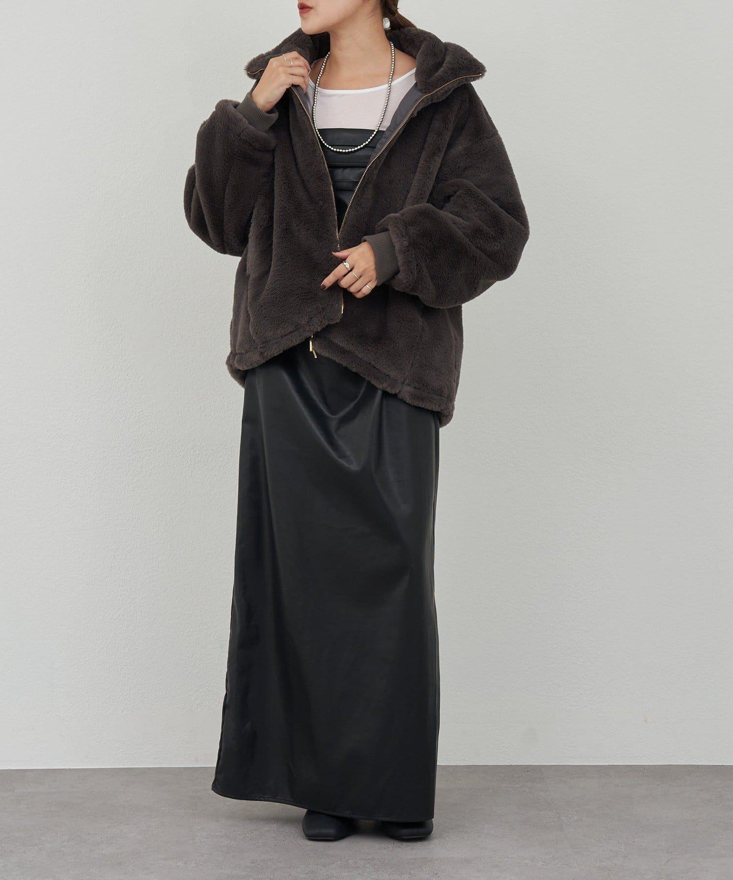雙拉鍊毛絨大衣