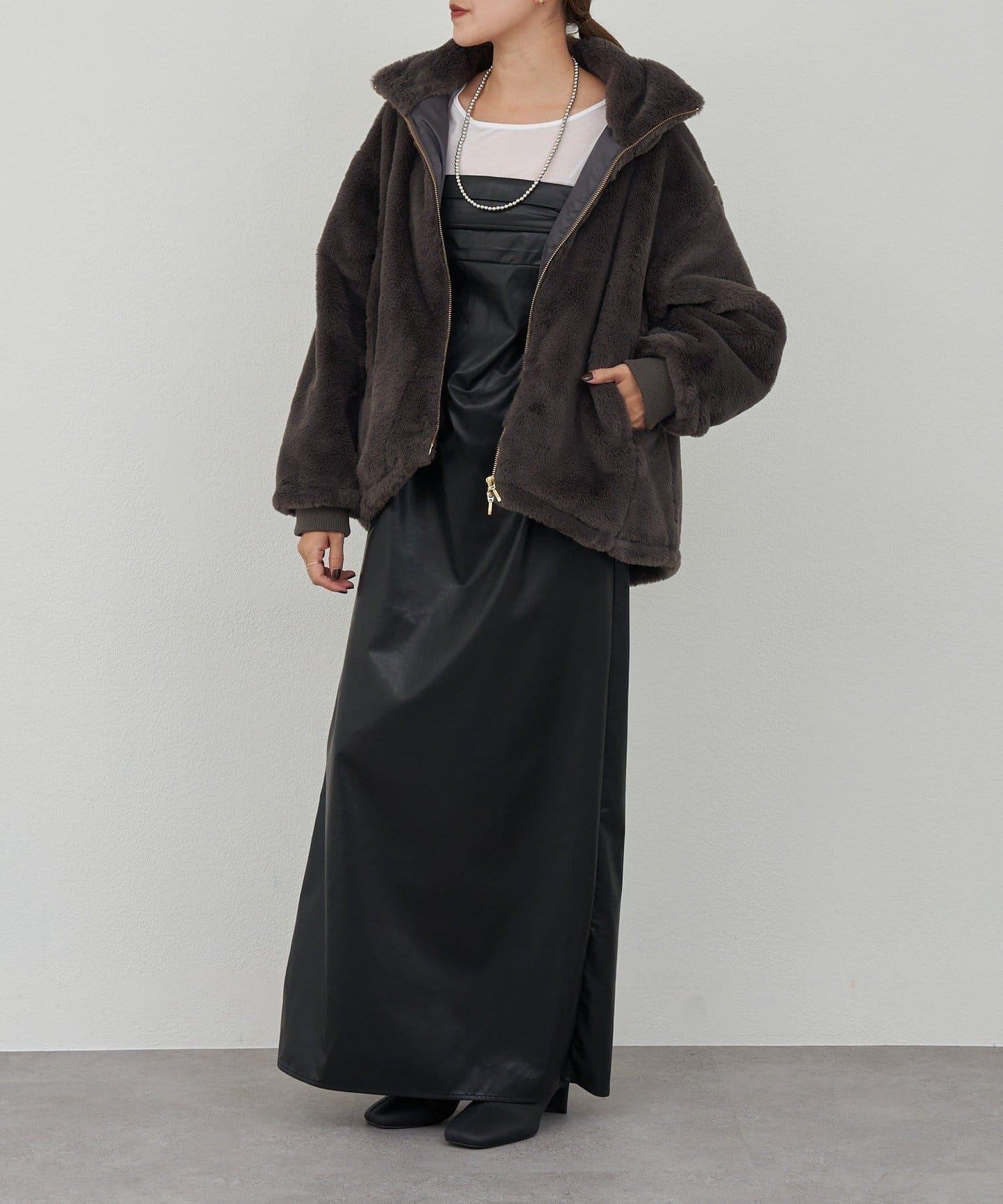 雙拉鍊毛絨大衣