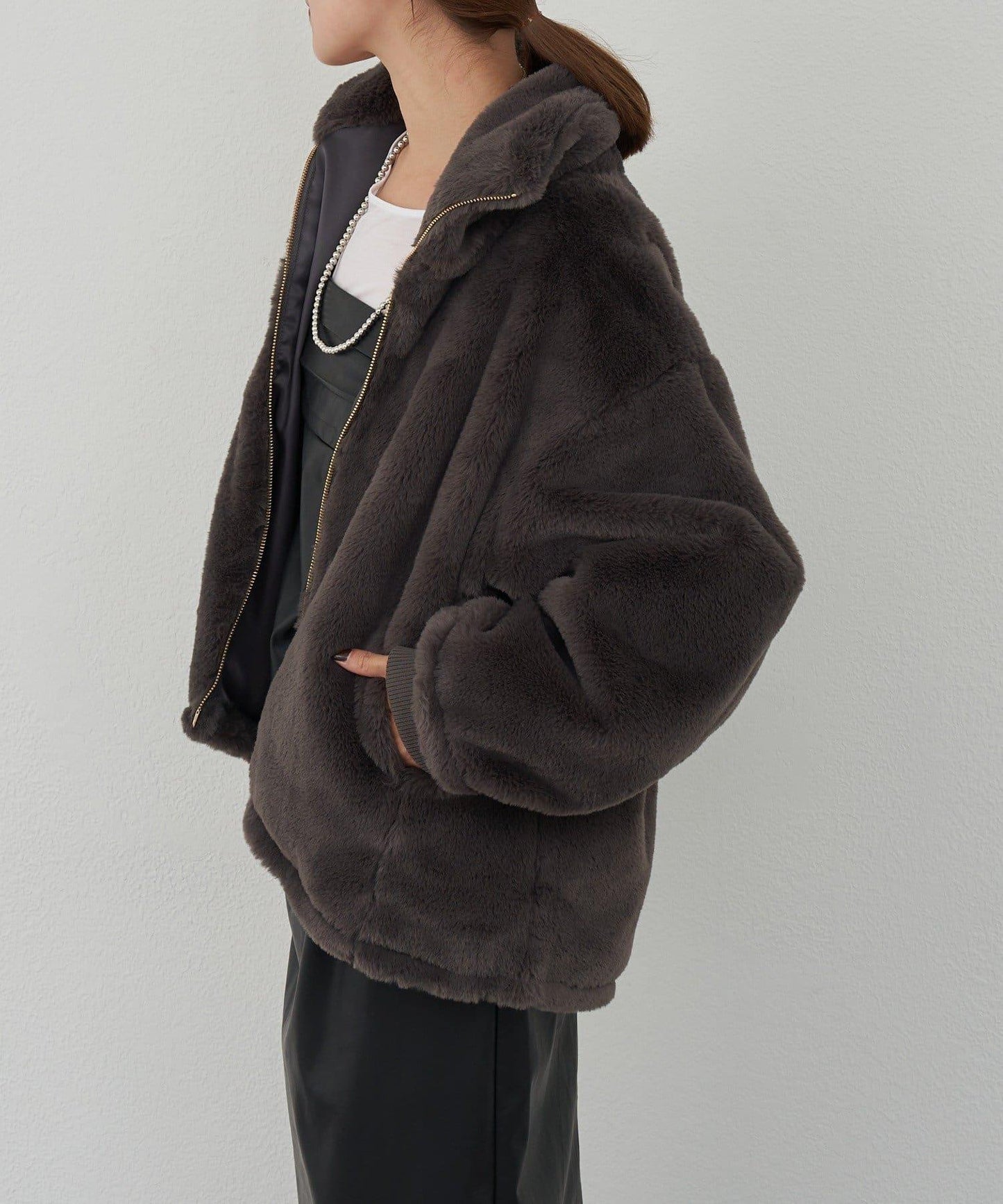 雙拉鍊毛絨大衣