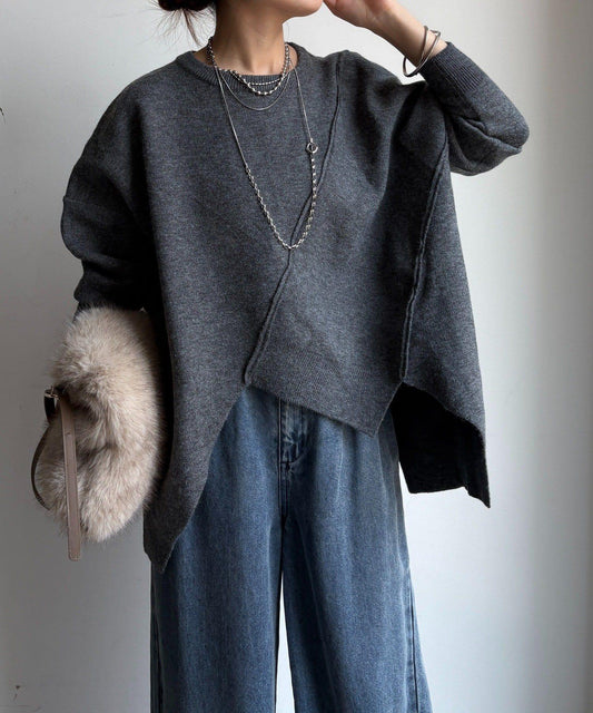 拼接不對稱蝙蝠袖針織衫