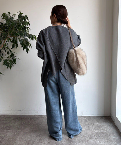 拼接不對稱蝙蝠袖針織衫