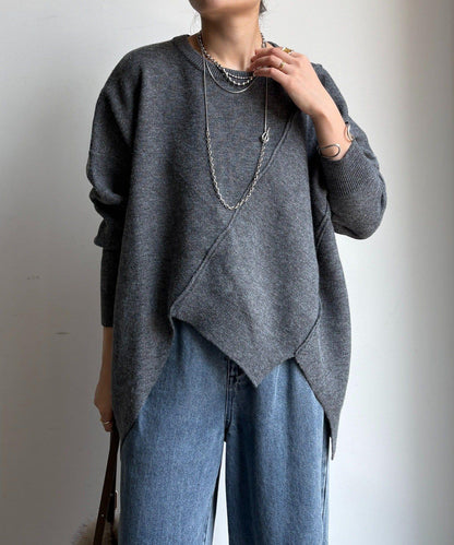 拼接不對稱蝙蝠袖針織衫