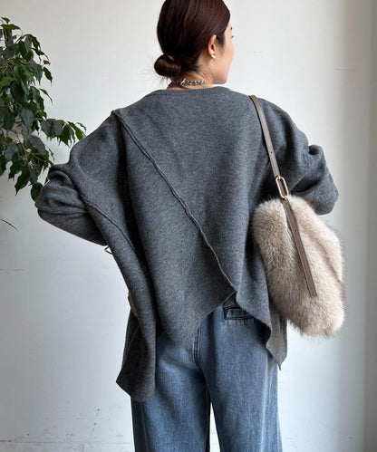 拼接不對稱蝙蝠袖針織衫