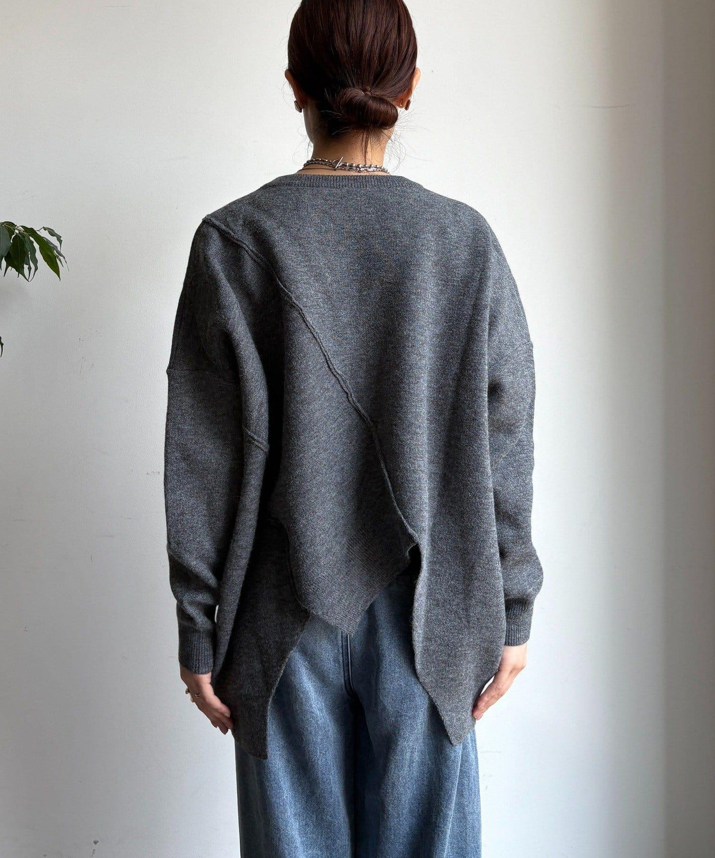 拼接不對稱蝙蝠袖針織衫