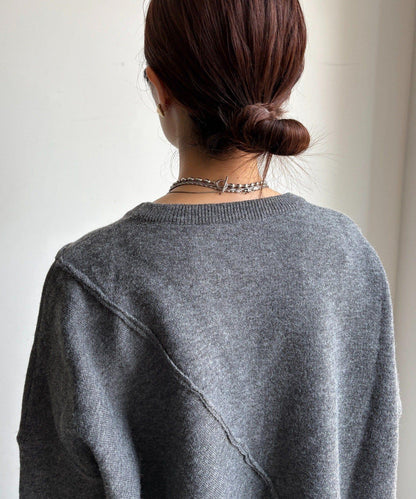 拼接不對稱蝙蝠袖針織衫