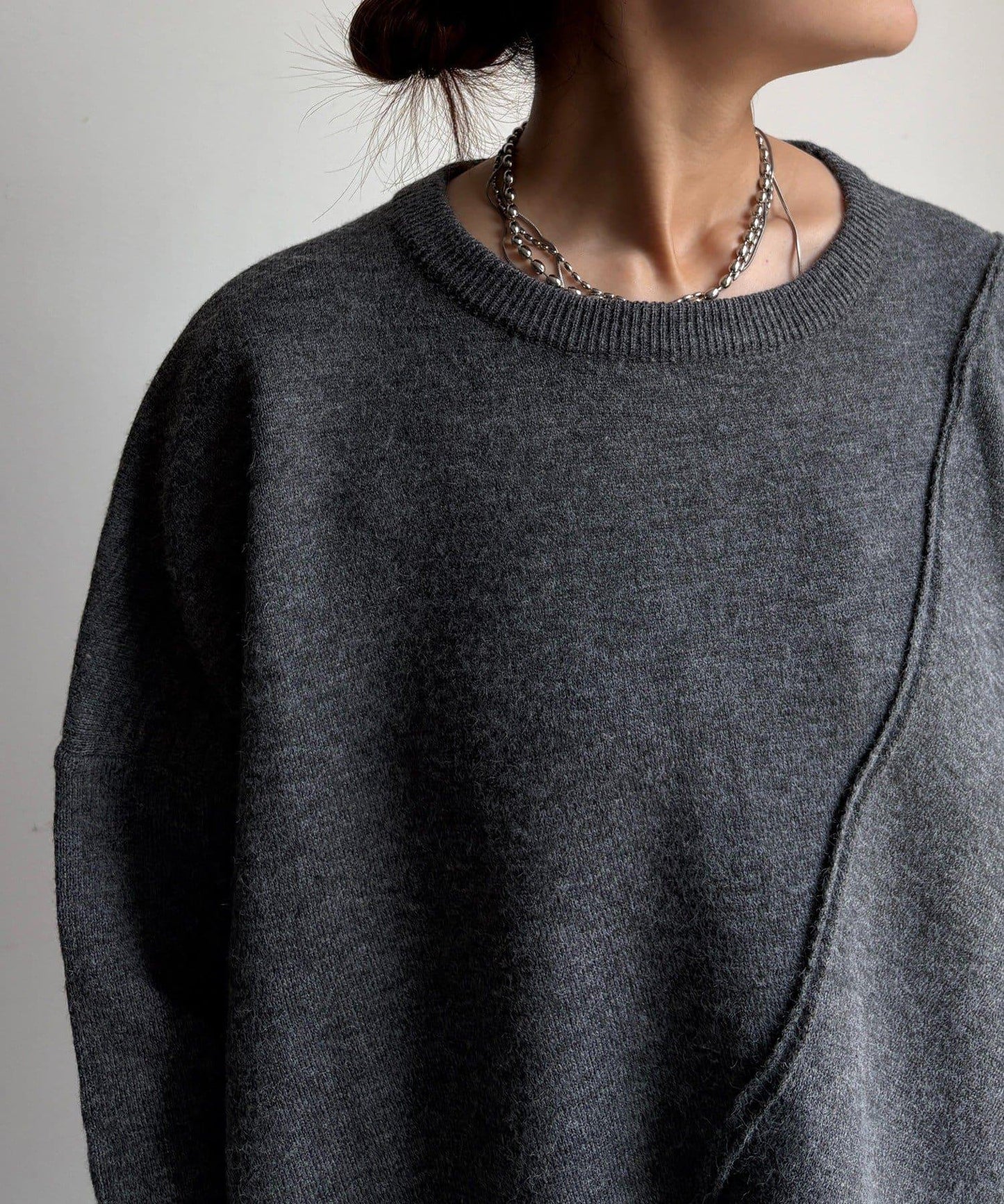 拼接不對稱蝙蝠袖針織衫