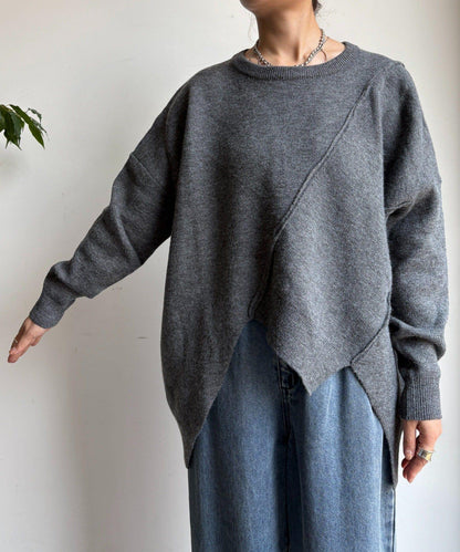 拼接不對稱蝙蝠袖針織衫