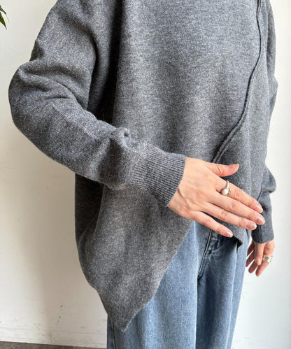 拼接不對稱蝙蝠袖針織衫