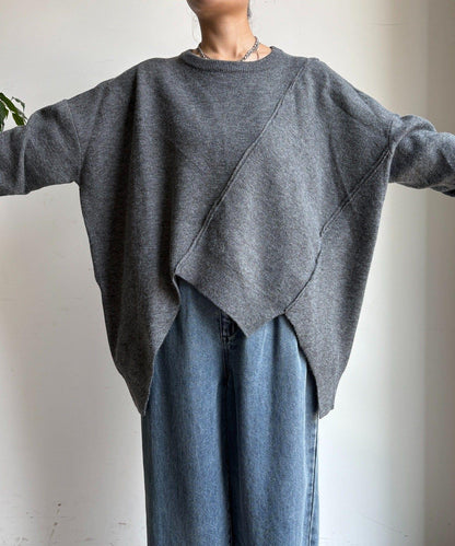 拼接不對稱蝙蝠袖針織衫