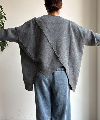 拼接不對稱蝙蝠袖針織衫