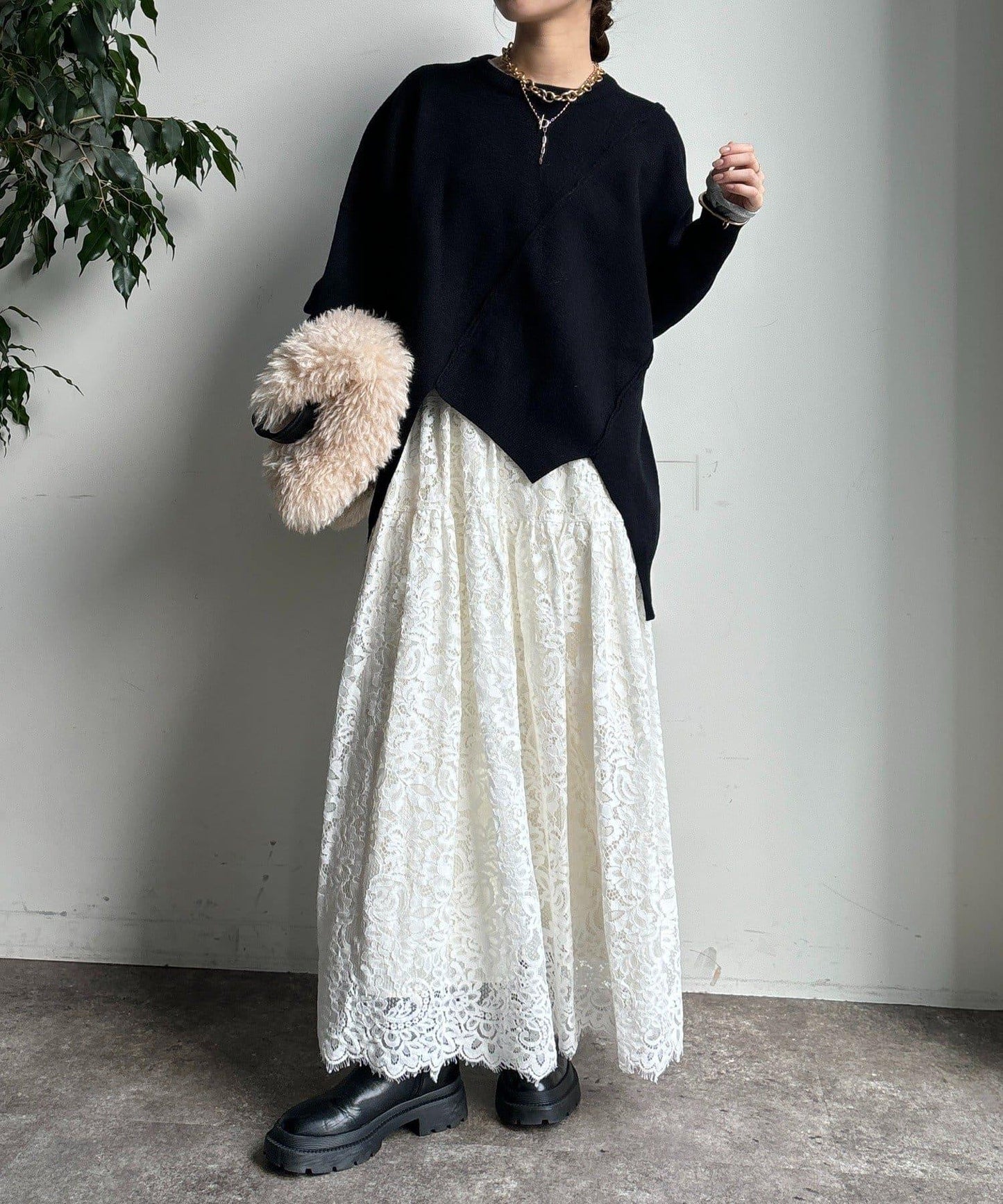 拼接不對稱蝙蝠袖針織衫