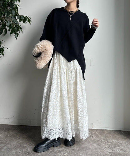 拼接不對稱蝙蝠袖針織衫