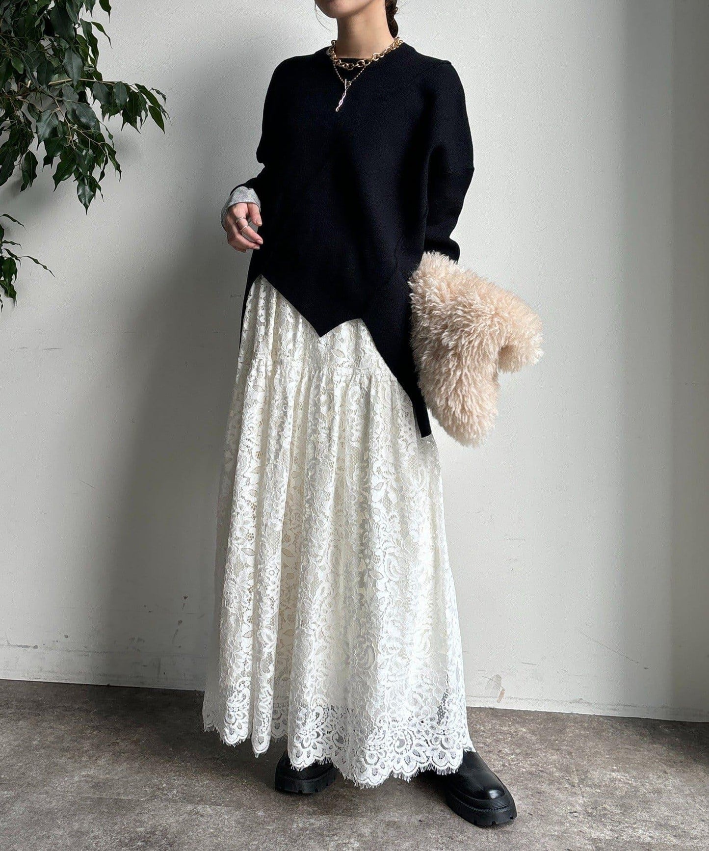 拼接不對稱蝙蝠袖針織衫