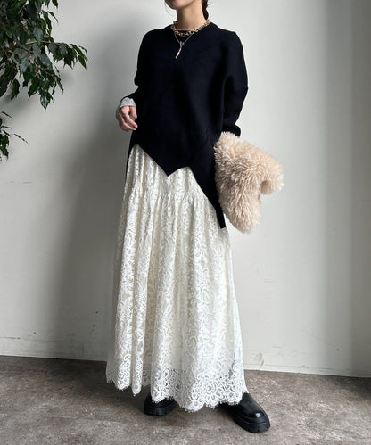 拼接不對稱蝙蝠袖針織衫