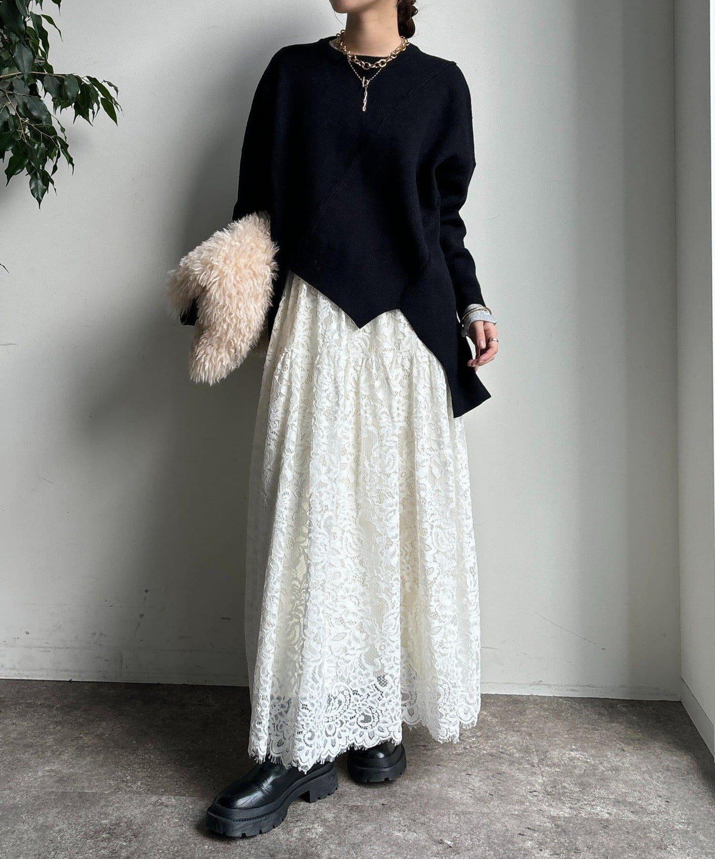 拼接不對稱蝙蝠袖針織衫