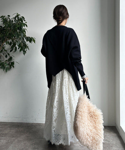 拼接不對稱蝙蝠袖針織衫