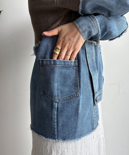 牛仔拼接針織套頭衫