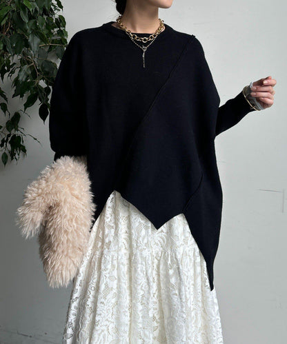 拼接不對稱蝙蝠袖針織衫