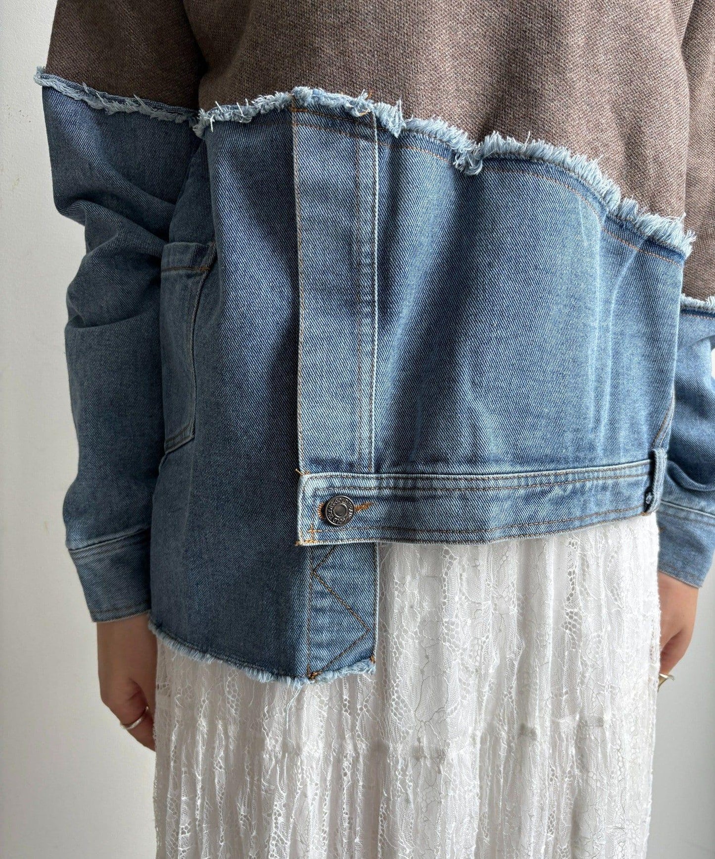 牛仔拼接針織套頭衫