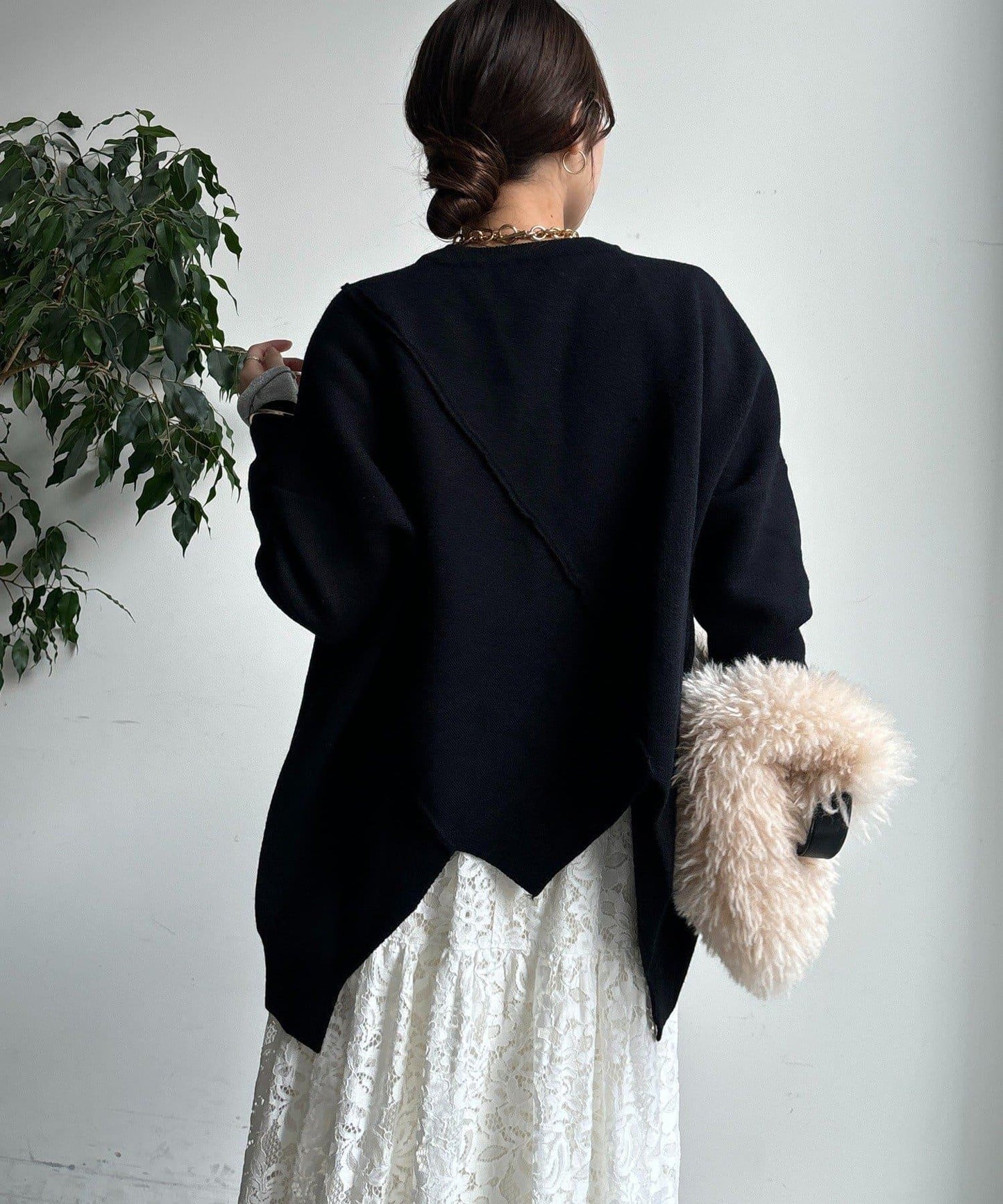 拼接不對稱蝙蝠袖針織衫