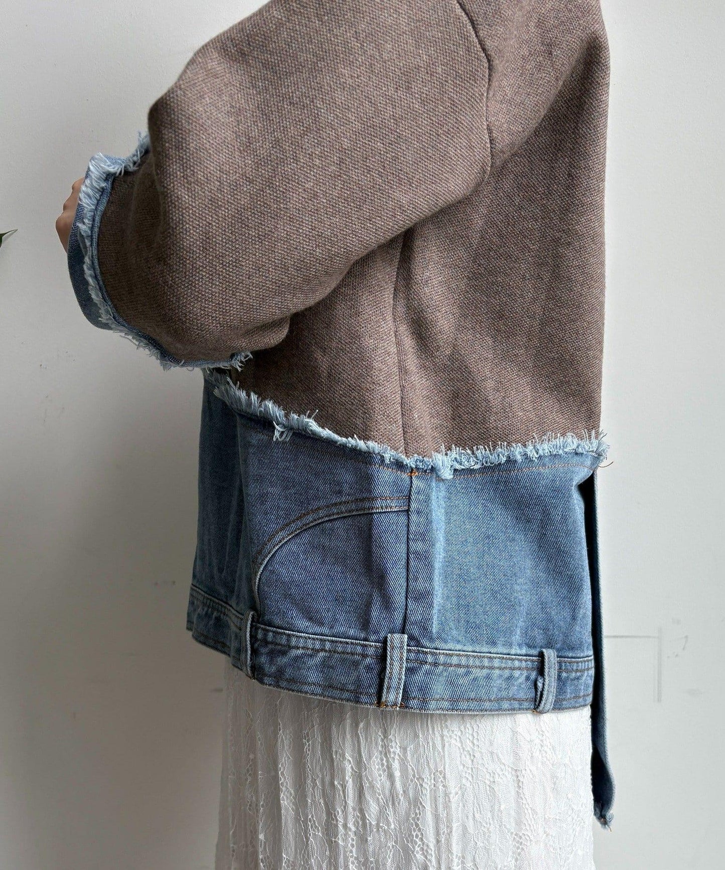 牛仔拼接針織套頭衫