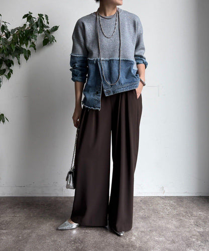 牛仔拼接針織套頭衫