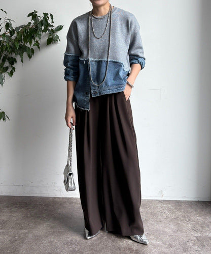 牛仔拼接針織套頭衫