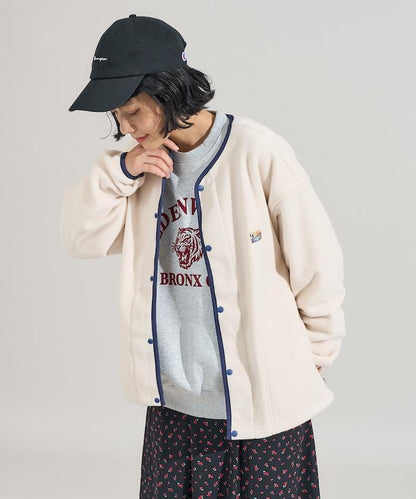 拼色抓絨按扣開衫
