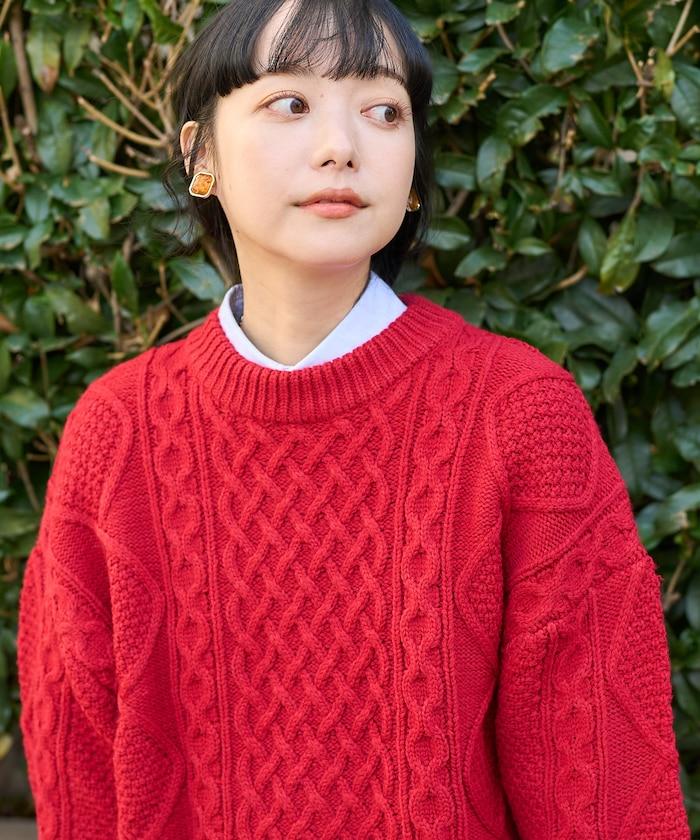 混色編織圓領針織衫