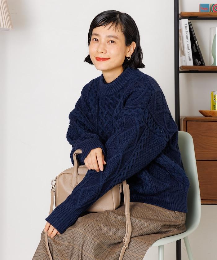 混色編織圓領針織衫