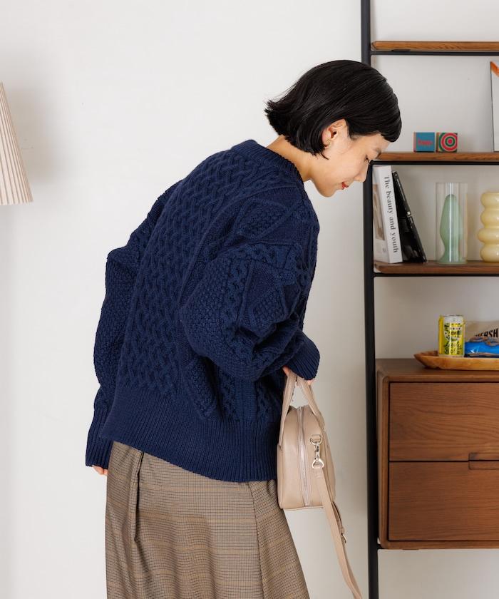 混色編織圓領針織衫