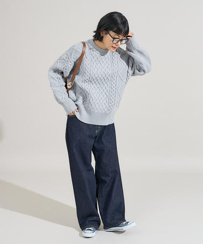 混色編織圓領針織衫