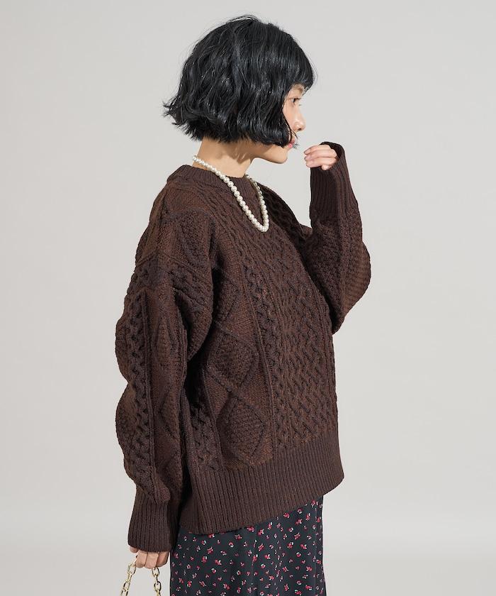 混色編織圓領針織衫