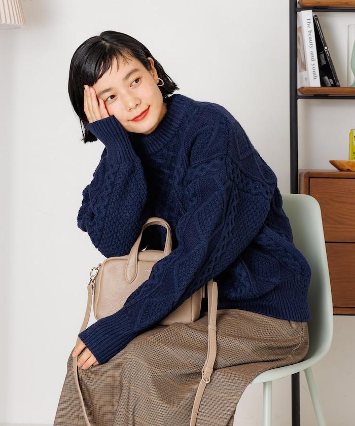 混色編織圓領針織衫