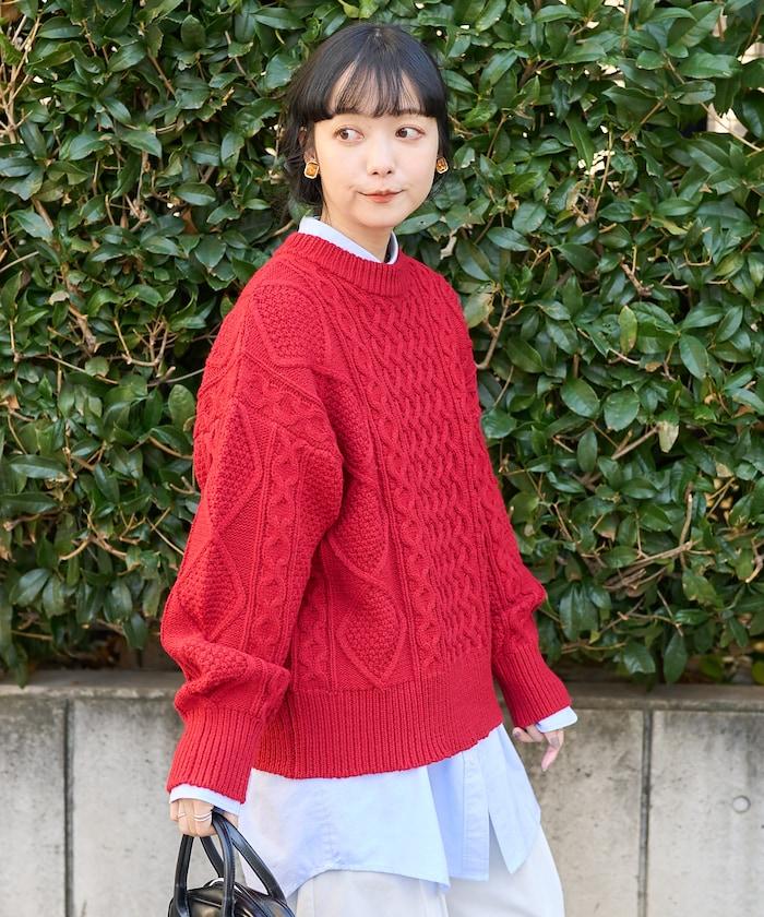 混色編織圓領針織衫