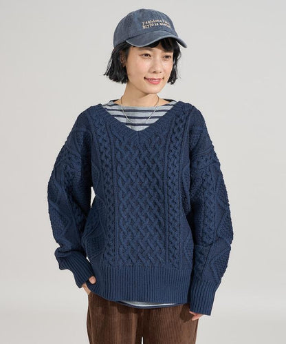 混色編織V領針織衫