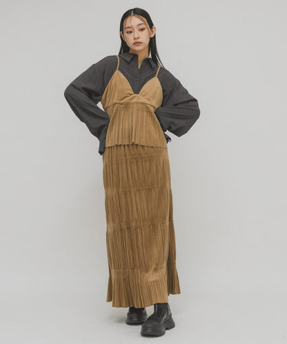 百褶拼接連衣裙