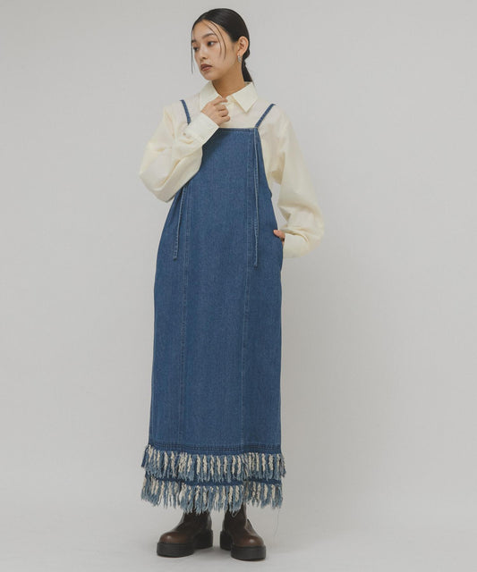 流蘇牛仔吊帶連衣裙
