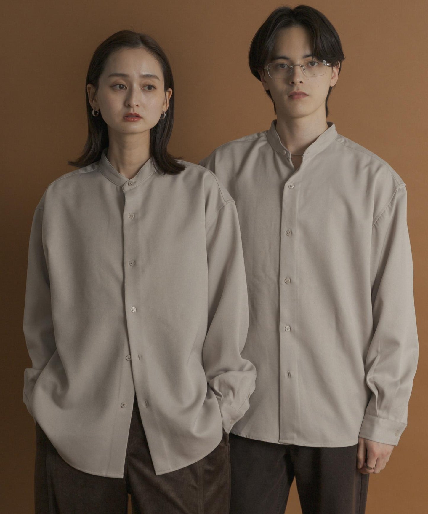 羊毛感立領寬鬆襯衫