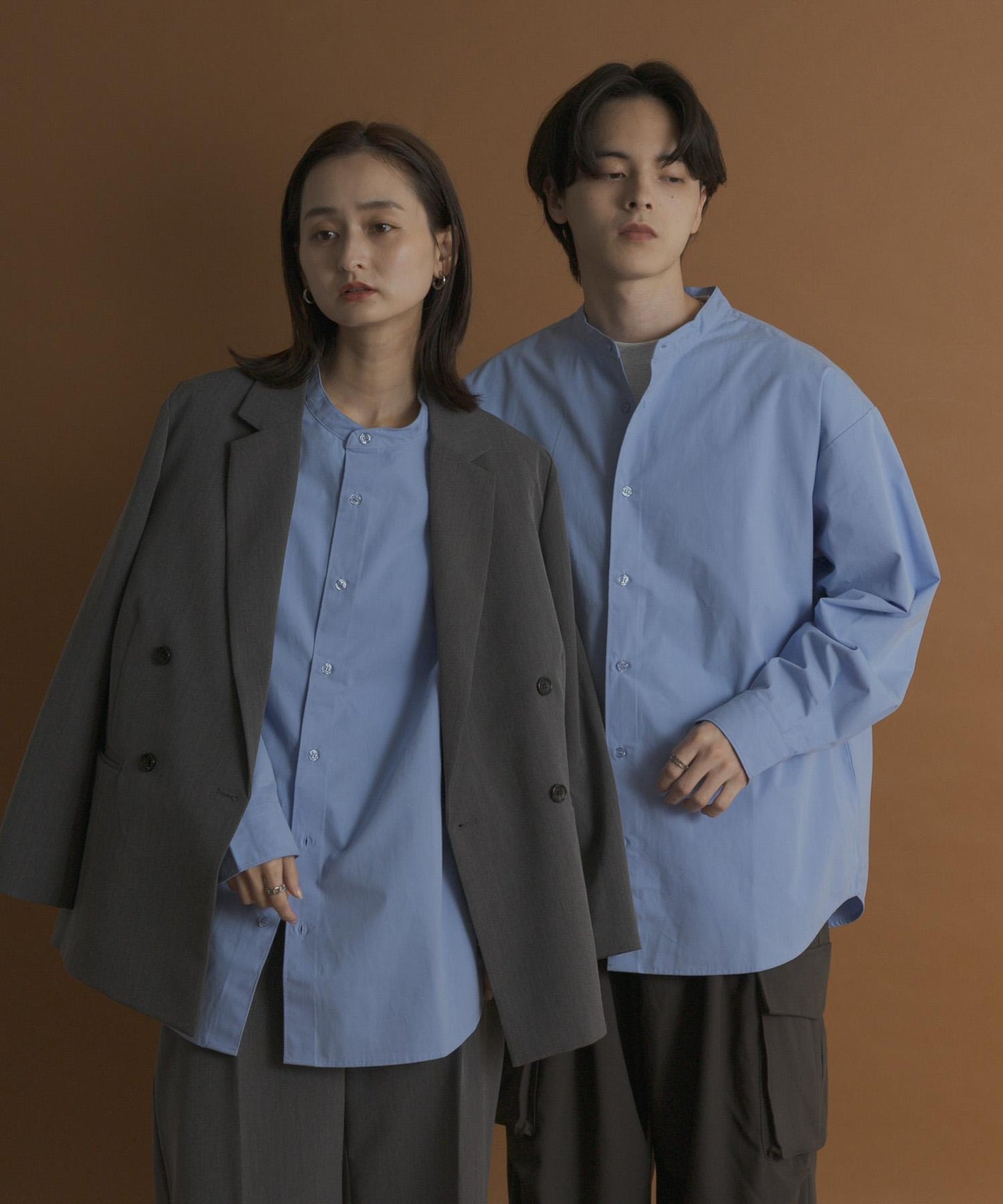 桃色寬鬆立領長袖襯衫